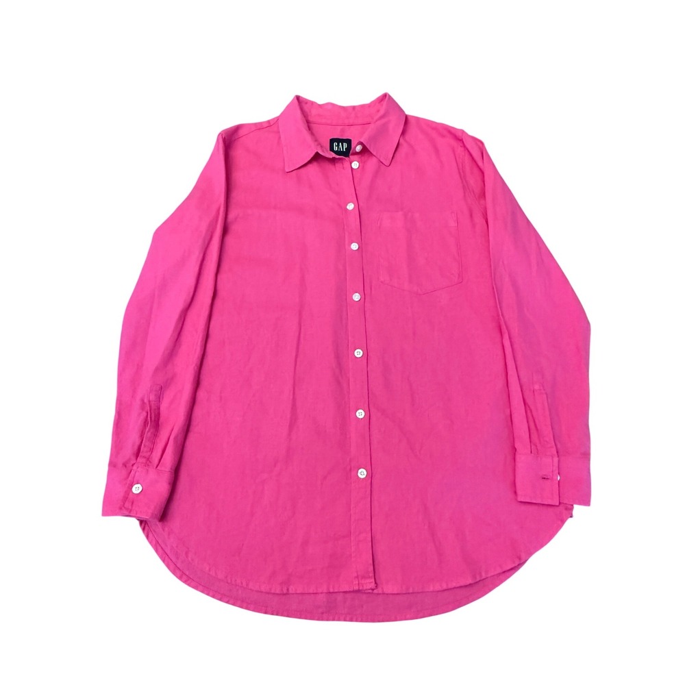 GAP Womens Hot Pink Linen Blend Button Down Shirt Long Sleeve Pocket Medium